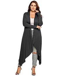Zeagoo suéter maxi de manga larga para mujer, con caída asimétrica, con frente abierto, tallas L-5XL