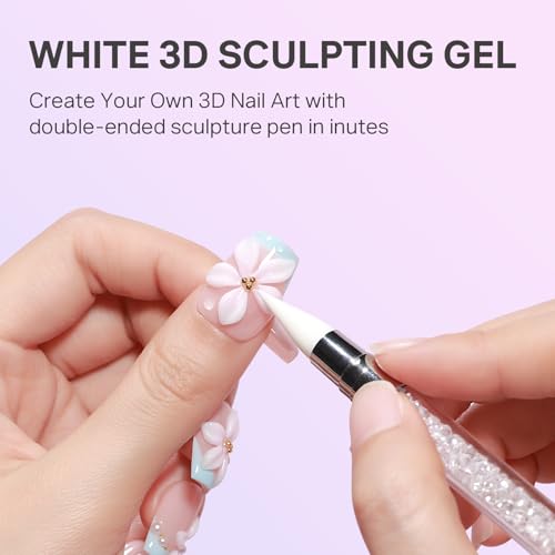 MIZHSE 30G White 3D Sculpture Nail Gel, 3D Gel Nail Art for Modeling, Nail Sculpture Glue Non Stick Hand, Rhinestone Glue for Nail Art with Silicone Brush, DIY Manicure Tool