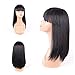 HAIRWAY Black Long Straight Wig for Women 14 Inch 50% Human Hair Wigs with Bangs for Daily Party Use