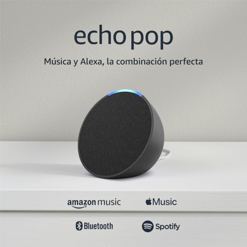 Amazon Echo Pop (modelo más reciente): nuestra bocina más pequeña que se adapta a cualquier habitación (negro), con el Acceso Anticipado de Alexa+