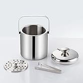 Double-Wall Stainless Steel Wine Ice Buckets with Lid,Tong&Strainer, for Cocktail Bar,Parties Chilling Beer Champagne,Keep Ice Frozen Longer for Outdoor or Indoor,Picnic (1.3L)