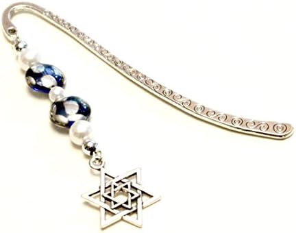 Blue and Silver Beaded Star of David Charm Bookmark
