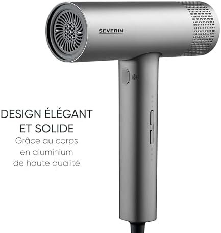 Seche cheveux performant avec moteur BLDC et technologie ionique, Sèche cheveux avec diffuseur et concentrateur magnétiques, sèche-cheveux puissant 2 000 W, Gris, HT 0171