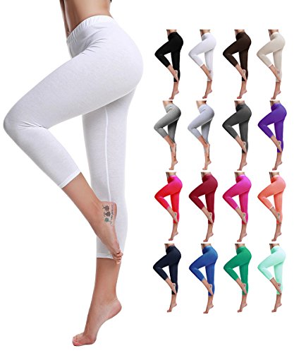 Diamond keep it Women's Cotton Capri Cropped Leggings Pants - Variety of Colors (X-Large-14-16, White) - Thumbnail 3