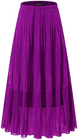 NASHALYLY Women's Chiffon Elastic High Waist Pleated A-Line Flared Maxi Skirts
