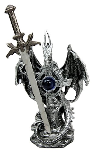image for Atlantic Collectibles Legendary Silver Dragon With Onyx Crystal Heart 