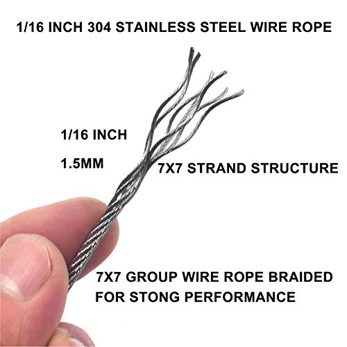 1/16 Inch Vinyl Coated Wire Rope Kit,330 Feet Stainless Steel 304 Wire