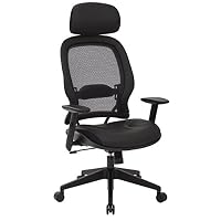 SPACE Seating Professional AirGrid Dark Back and Padded Black Eco Leather Seat, 2-to-1 Synchro Tilt Control, Adjustable Arms and Tilt Tension with Nylon Base Executives Chair with Adjustable Headrest