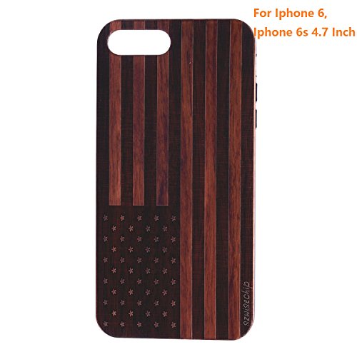 szwisechip USA flag 4.7 inch natural real bamboo wood wooden and silicone, TPU hard case cover for iphone 6, 6S (4.7")(TPU Rose wood with flag)