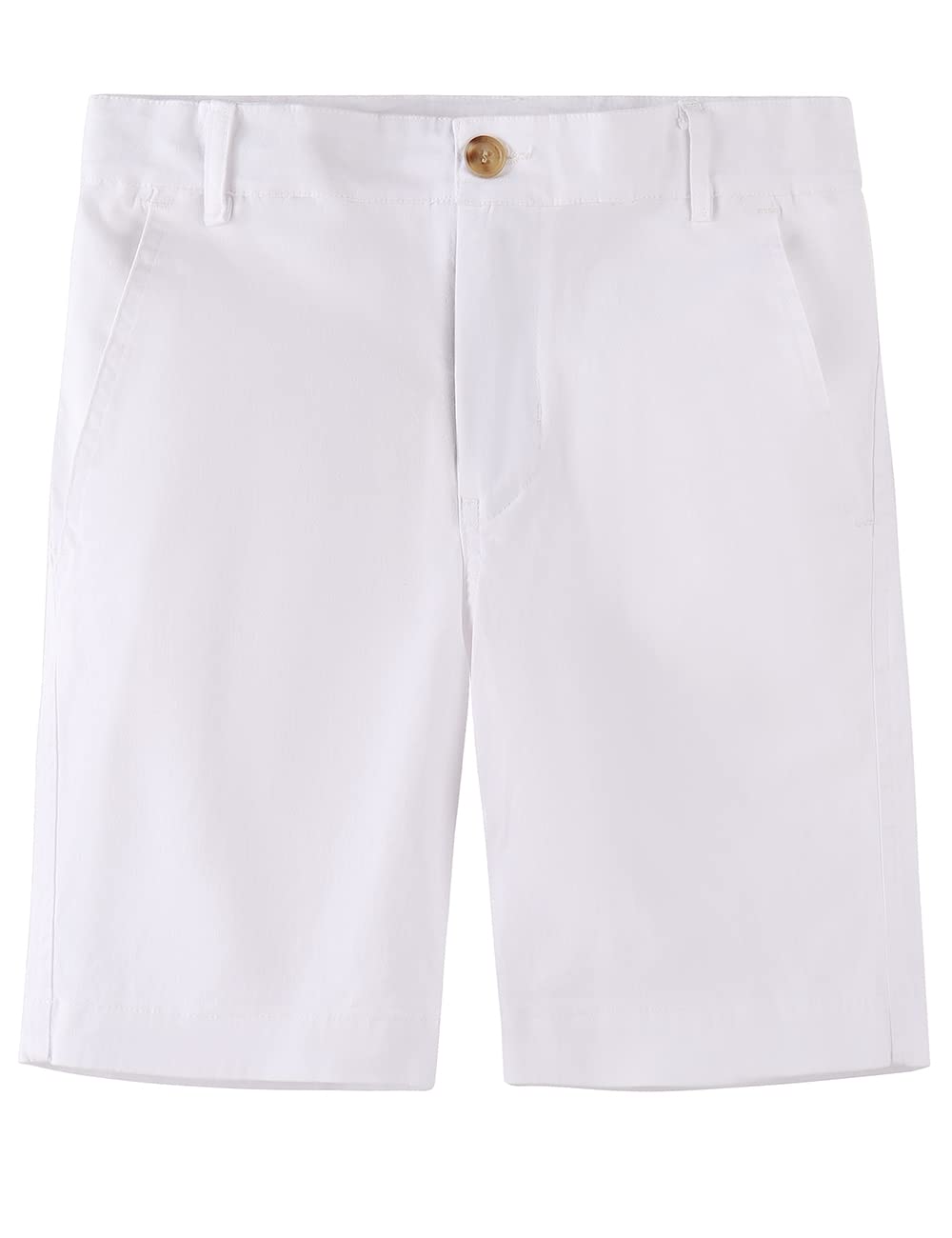 Photo 1 of (9-10Y) (USED/FAIR) (BAGGED) Spring&Gege Boys' Cotton Twill Flat Front Uniform Stretch Chino Shorts, White, 9-10 Years
