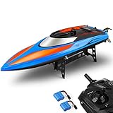 RC Boat Pool Toys High Speed (20MPH+) Remote Control Boat for Pools and Lakes 2.4GHz RC Racing Boats for Adults & Kids + Bonus Battery (Blue and Orange)