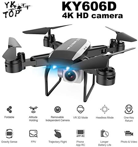 Professional KY606D RC Foldable Drone FPV Helicopter 4K Camera with 3 Battery Black
