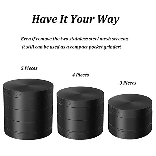 SmallDot [Large 5 Pieces, 2.5"] Spice Herb Grinder with Pollen Catcher & Bonus Brush, Two Filtration Mesh Screens - Thumbnail 3