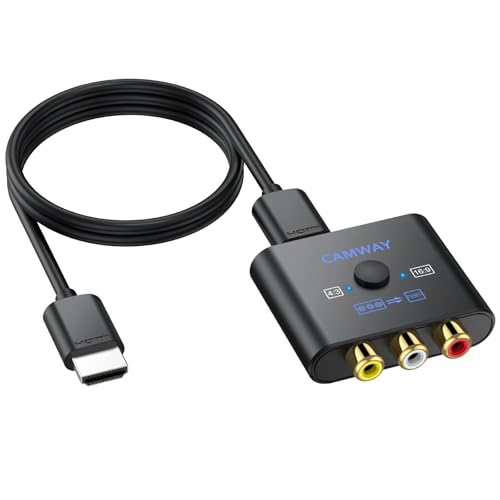 CAMWAY RCA to HDMI Adapter, 16:9/4:3 Conversion 1080P Composite CVBS AV RCA Video Audio Converter with 50 cm HDMI Cable, AV Adapter Supports PAL/NTSC for Wii/PS1/PS2/N64/Xbox/DVD/VCR