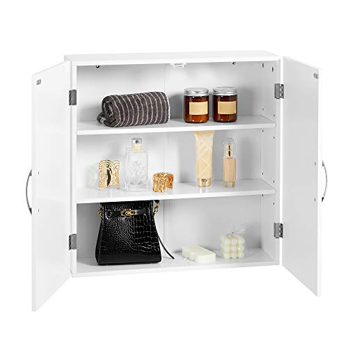 VASAGLE BBC320W01 Scandinavian Style Bathroom Cabinet with 2 Adjustable Shelves 60 x 18 x 60 cm Matt White
