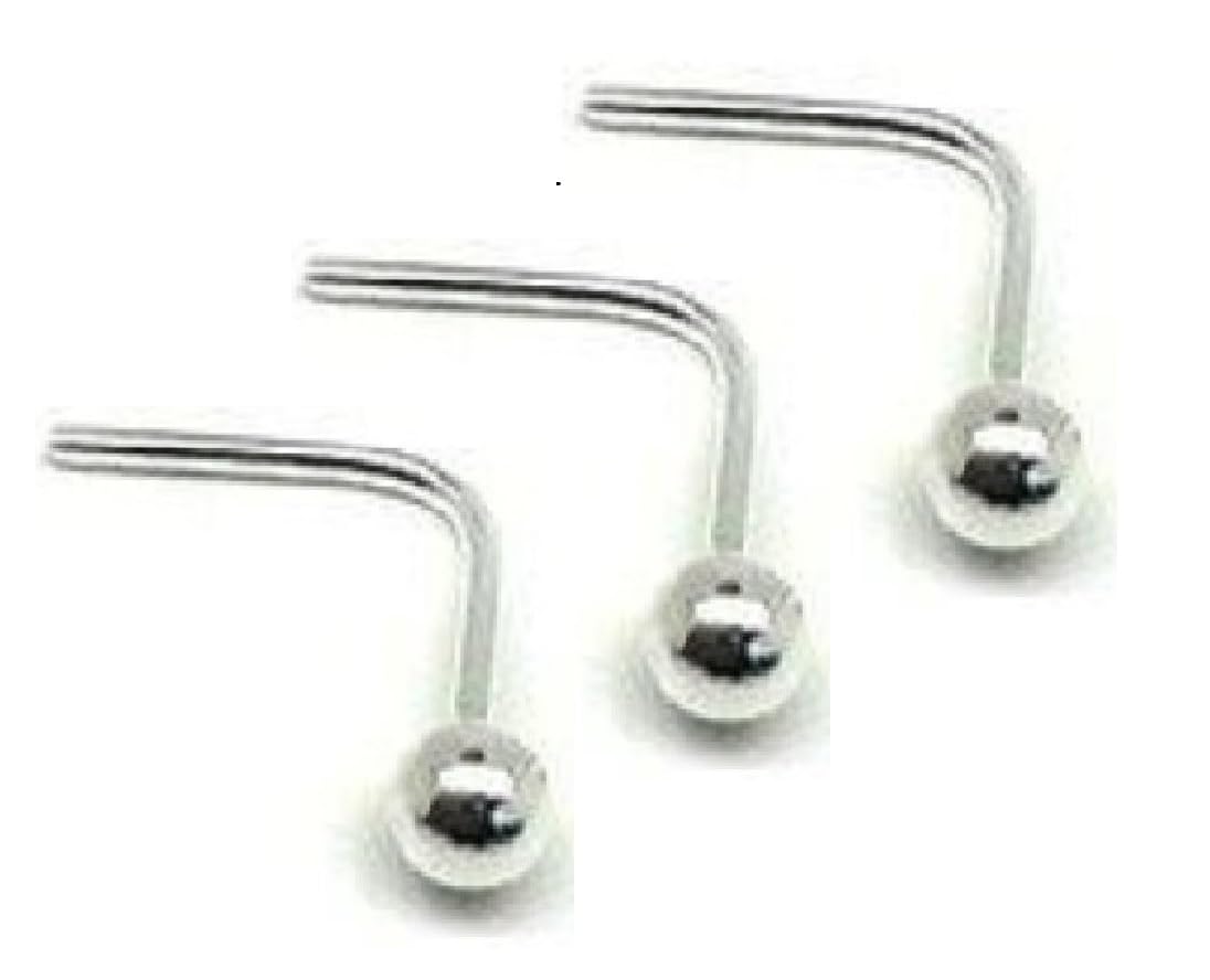 Jewellerymine-uk 3 X 2mm Sterling Silver Ball L Shape Nose Studs 925