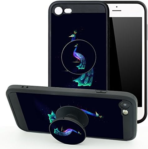 iPhone 8 Plus Case, iPhone 7 Plus Case and Pop Stand Socket, New Design Rotating Stand Black Case Soft Impact Colorful Animal Protective Cover Case for Apple iPhone 8/7 Plus- Peacock