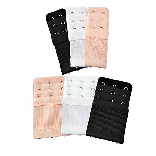 iFergoo Women Bra Extender, 2 Hooks / 3 Hooks Band Extension Strap Extender 2 Hook & 3 Hooks, 6 Pack (Black, White, Beige)