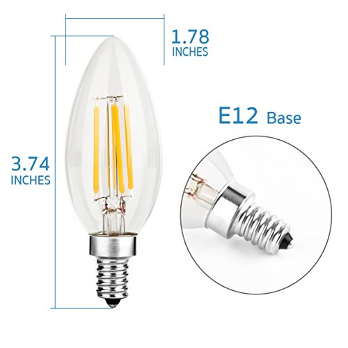 Otronics LED Candelabra Bulbs,CA10 4W(40W Equivalent)Clear Light Bulbs For Candelabra & Chandeliers, E12 Screw Base LED Light Bulb, Daylight 5000K, ETL Listed(6 Pack)