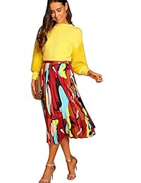 WDIRARA maxi falda de cintura alta con estampado floral largo casual para dama
