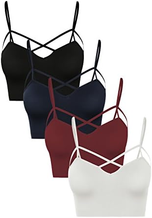 WeSeeFashion WSF Women's Seamless Crisscross Front Strappy Crop Bustier Bra Top WHT/DBG/NVY/BLK OS