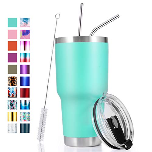 Toopify 30 oz Tumbler with Straw Lid and Brush, Stainless Steel Double Wall Vacuum Insulated Tumbler Cups