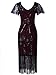 Vijiv Women's Vintage 1920s Dresses Gatsby with Sleeves Long Sequin Flapper Dress for Party Wedding Evening, Burgundy, X-Large