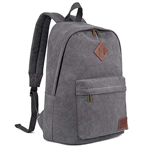 Canvas School Laptop Backpack, Durable Rucksack, Travel Notebook Bag, for Men Women (Gray)