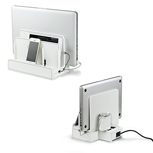 G.U.S. Multi-Device Charging Station Dock & Organizer - Multiple Finishes Available. for Laptops, Tablets, and Phones - Strong Build, Smart White Leatherette with USB+AC Power Hub (8A/40W) - Thumbnail 4