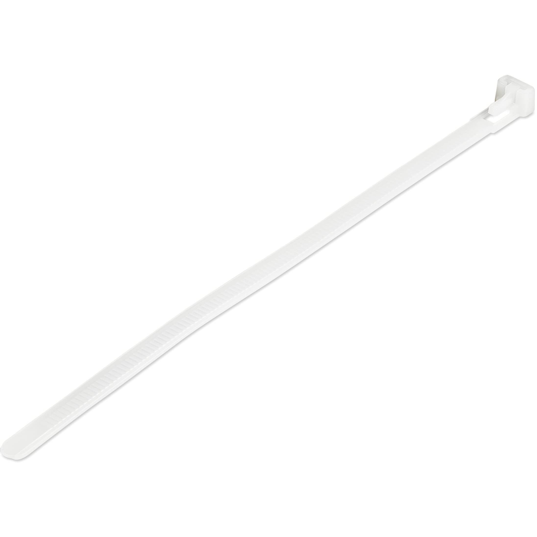 StarTech.com 8"(20cm) Reusable Cable Ties - 1/4"(7mm) wide, 1-7/8"(50mm) Bundle Dia. 50lb(22kg) Tensile Strength, Releasable Nylon Ties, Indoor/Outdoor, 94V-2/UL Listed, 100 Pack - White (CBMZTRB8)
