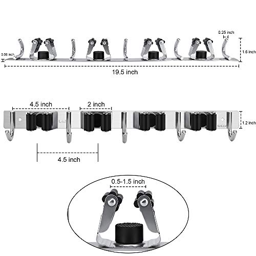 Favbal Garage Storage Stainless Steel Mop Broom Holder Wall Mount Heavy