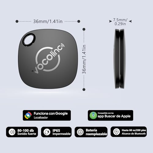 VOCOlinc Smart Tag Finder Pack de 2, Localizador Bluetooth SmartTag Tracker Soporte Android Google Localizador o iOS Apple Buscar App, Rastreador para Llaves Equipaje Cartera Bicicleta Mochila Bolso