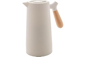 WOLFF - Garrafa Térmica de Plástico com Cabo de Madeira Nórdica 1L Branca - Mesa Posta - Itens Para Casa - Utensílios de Cozi