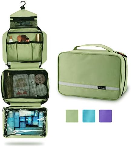 Travel Toiletry Bag with Hanging Hook， Maliton Large Capacity Toiletry Bag Organizer for Travel Accessories with 4 Compartment, Foldable Waterproof Makeup Cosmetic Bag for Girls Kids ( Pea Green )
