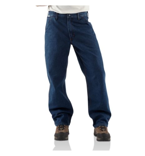 Carhartt Men's Flame-Resistant Signature Denim Dungaree-Denim-40 x 34 at Amazon