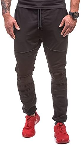 Jasinwins Men Ripped Pants Drawstring Casual Workout Trousers Black XXL