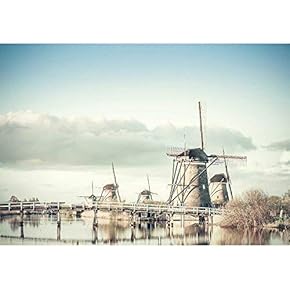 Traditional Vintage Holland Landscape with Windmills, Kinderdijk - Removable Wall Mural | Self-Adhesive Large Wallpaper - 66x96 inches