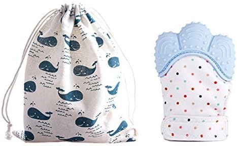 KEANN Soothing Teething Mitten with Hygienic Travel Bag, Blue