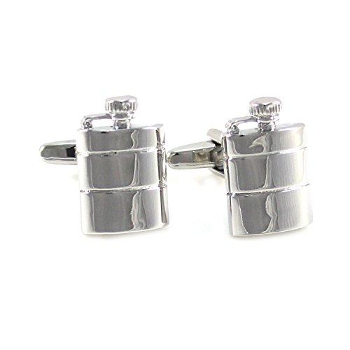 MENDEPOT Silver Tone Wine Flask Cufflinks with Gift Box