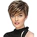 QianBaiHui Wigs for Women Short Fluffy Brown Mix Blonde Hair Wigs with Bangs Heat Resistant Synthetic Hair Wig + Wig Cap (Brown Mix-3) LDS001