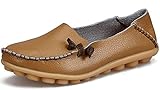 LabatoStyle Women’s Casual Leather Loafers Driving Moccasins Flats Shoes (Khaki, 8 B(M) US)