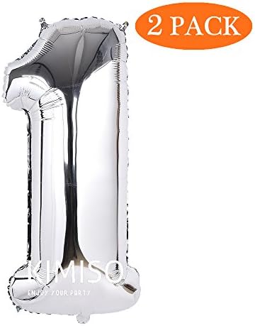 Number Balloons, 2 Pcs 40 Inch Silver Number Balloons for Birthday Decorations Party Supplies (Number 1)