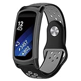 Auswaur Compatible Gear Fit 2 Band/Fit 2 Pro Band, Soft Silicone Watch Band Fitness Wristband Sport Replacement Strap for Gear Fit 2 Pro SM-R365 & Fit 2 SM-R360 Smartwatch (Black/Grey)