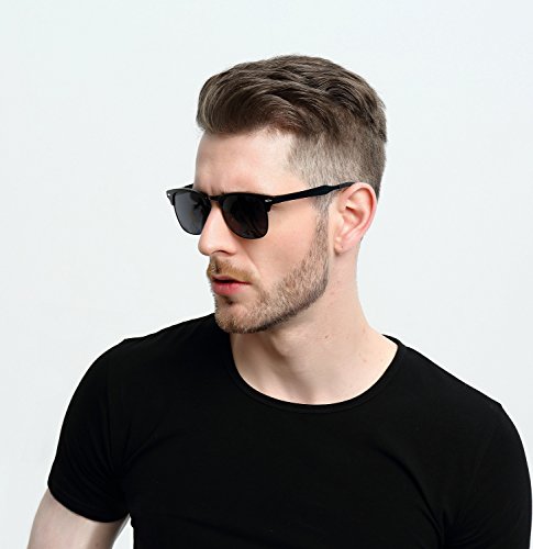 SUNGAIT Classic Half Frame Clubmaster Sunglasses with Polarized Lens (Black Frame Gray Lens)