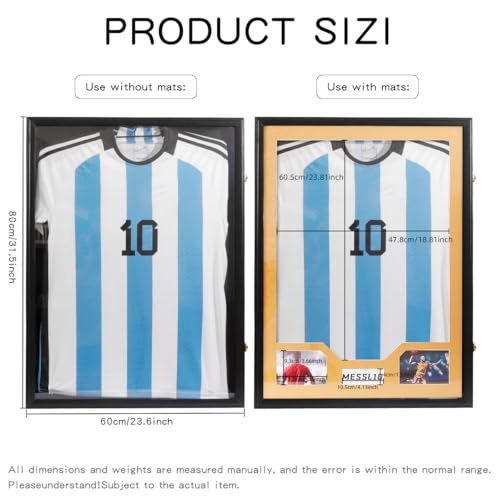 Homodoskey Jersey Frame Display Case, Large Clear Acrylic Shadow Box with UV Protection for Basketball Football Hockey shirts, Wall Mount Wooden Showcase for Sports fans (Golden)
