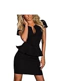 Easyfashions Women's V Neck Short Sleeve Business Pencil Peplum Dress