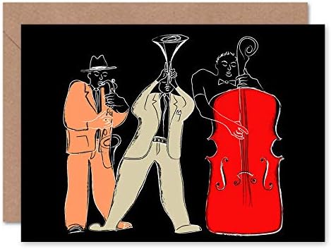 Wee Blue Coo Musicians Jazz Modern Illustration Greeting Card With Envelope Inside Premium Quality