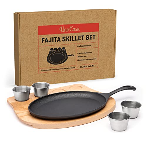 Uno Casa Cast Iron Fajita Skillet Set 9.8x7.3 Inch PreSeasoned