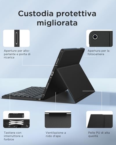 EasyAcc Keyboard Cover Compatible with Samsung Galaxy Tab A11 Plus/A9 Plus 11 Inch with Screen Protector, Removable Keyboard Protective Case with Pen Holder, Black