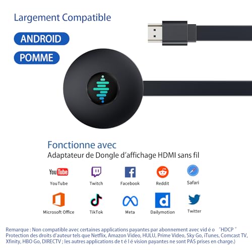 5G Wireless HDMI Dongle, 4K Miracast/AirPlay/DLNA Display Adapter - Transmission Screen for iPhone, Android, Windows, Mac to TV, Projector, Monitor (Carbon Black)
